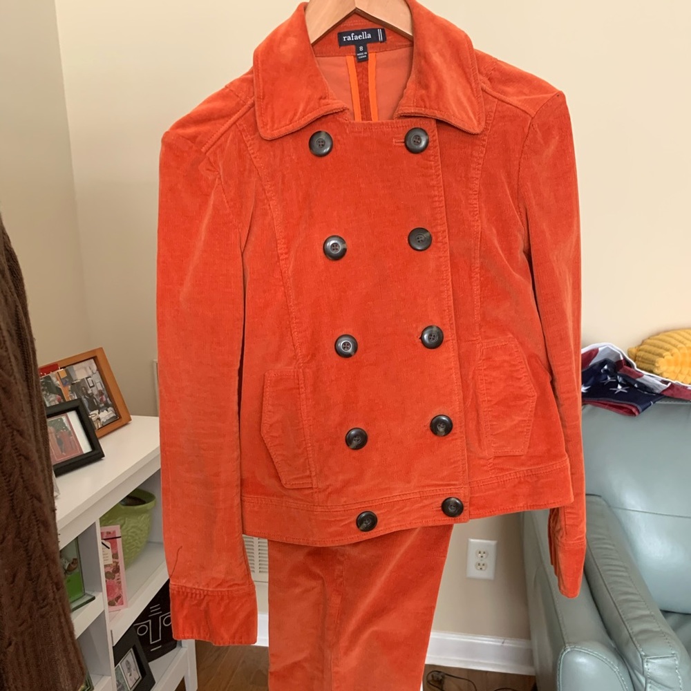 Orange corduroy pant suit